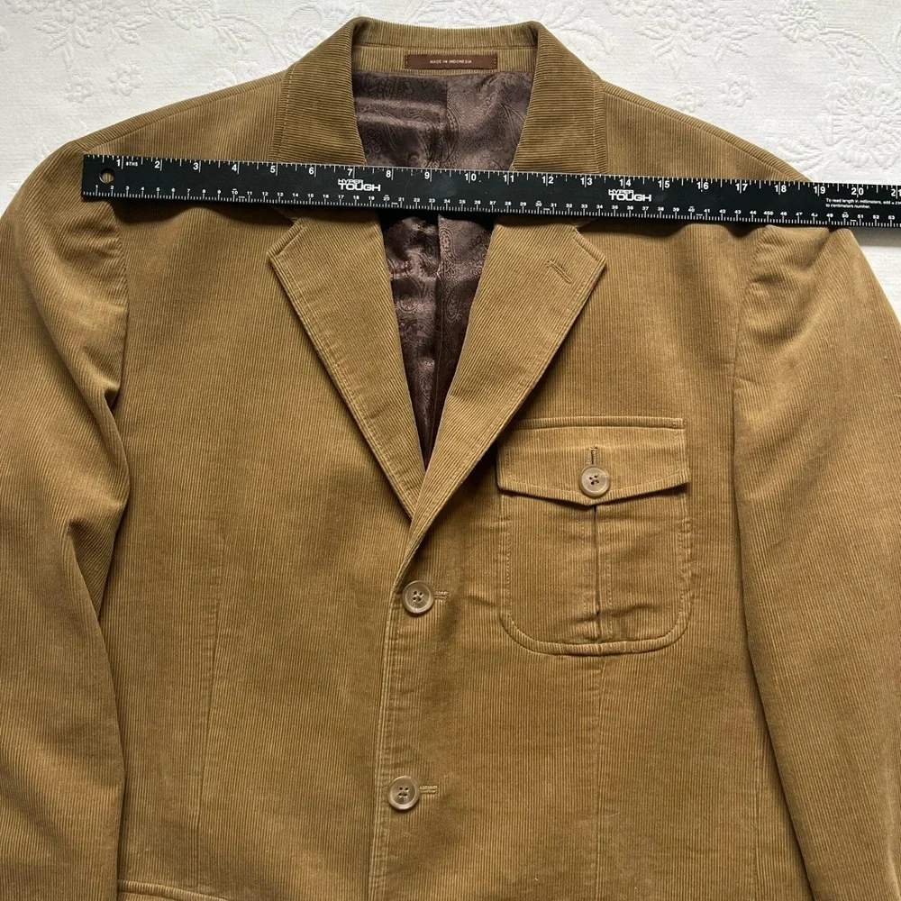 Tasso Elba Corduroy Safari Hunting Style Medium Jacket Cotton Khaki Elbow Patch